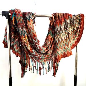 Massive Southwestern Colorful Zigzag Knit Scarf with Fringe